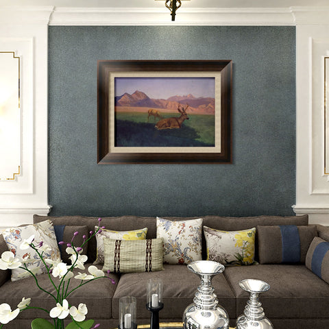 INVIN ART Framed Canvas Art Giclee Print Deer by the lake by Albert Bierstadt Wall Art Living Room Home Office Decorations