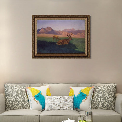 INVIN ART Framed Canvas Art Giclee Print Deer by the lake by Albert Bierstadt Wall Art Living Room Home Office Decorations