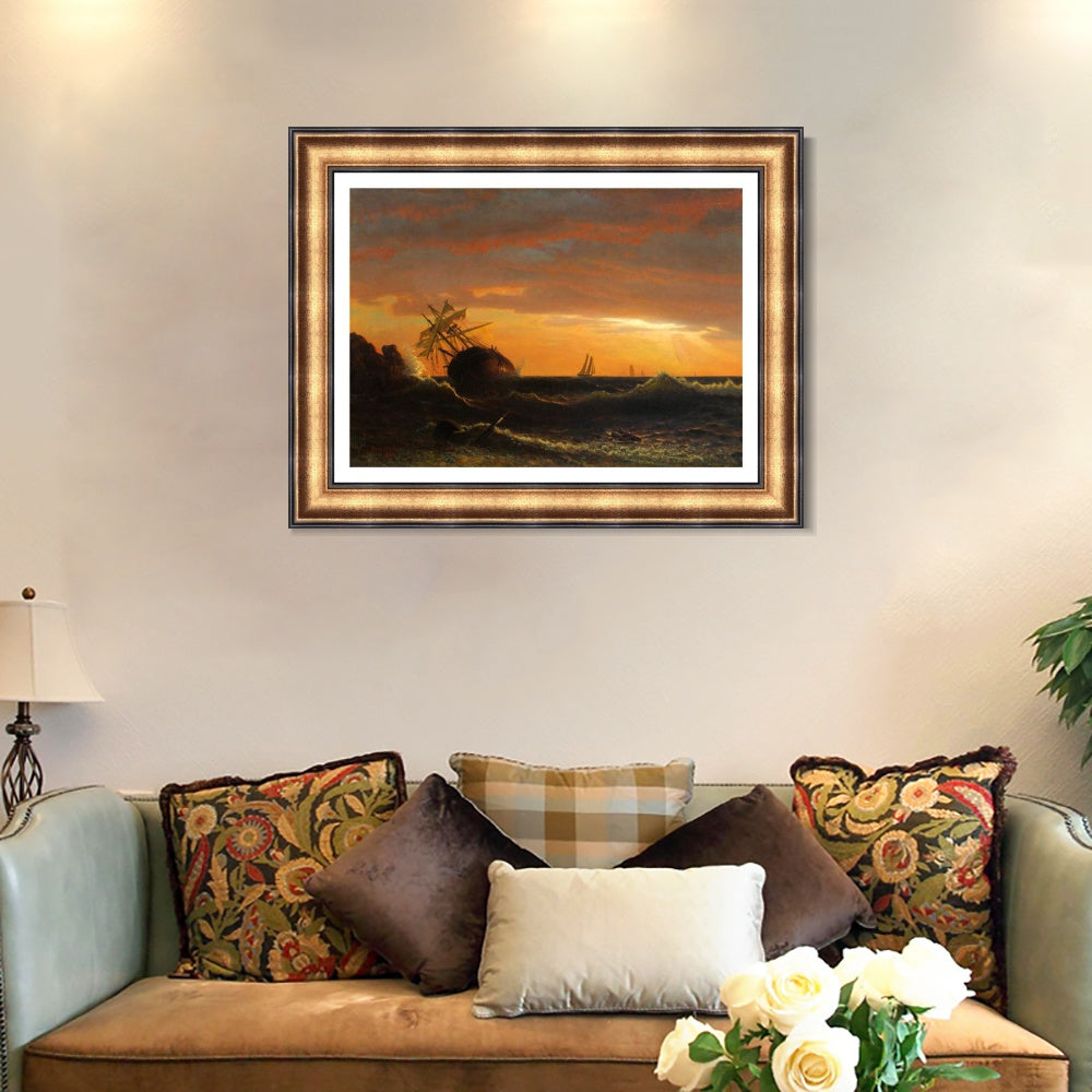 INVIN ART Framed Canvas Art Giclee Print Boat in sunset by Albert Bierstadt Wall Art