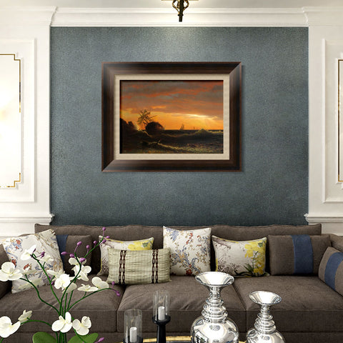 INVIN ART Framed Canvas Art Giclee Print Boat in sunset by Albert Bierstadt Wall Art Living Room Home Office Decorations