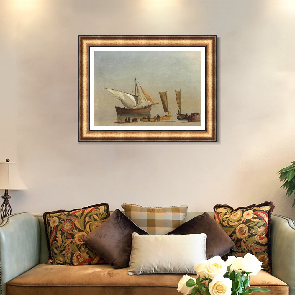 INVIN ART Framed Canvas Art Giclee Print Fishing Boats by Albert Bierstadt Wall Art