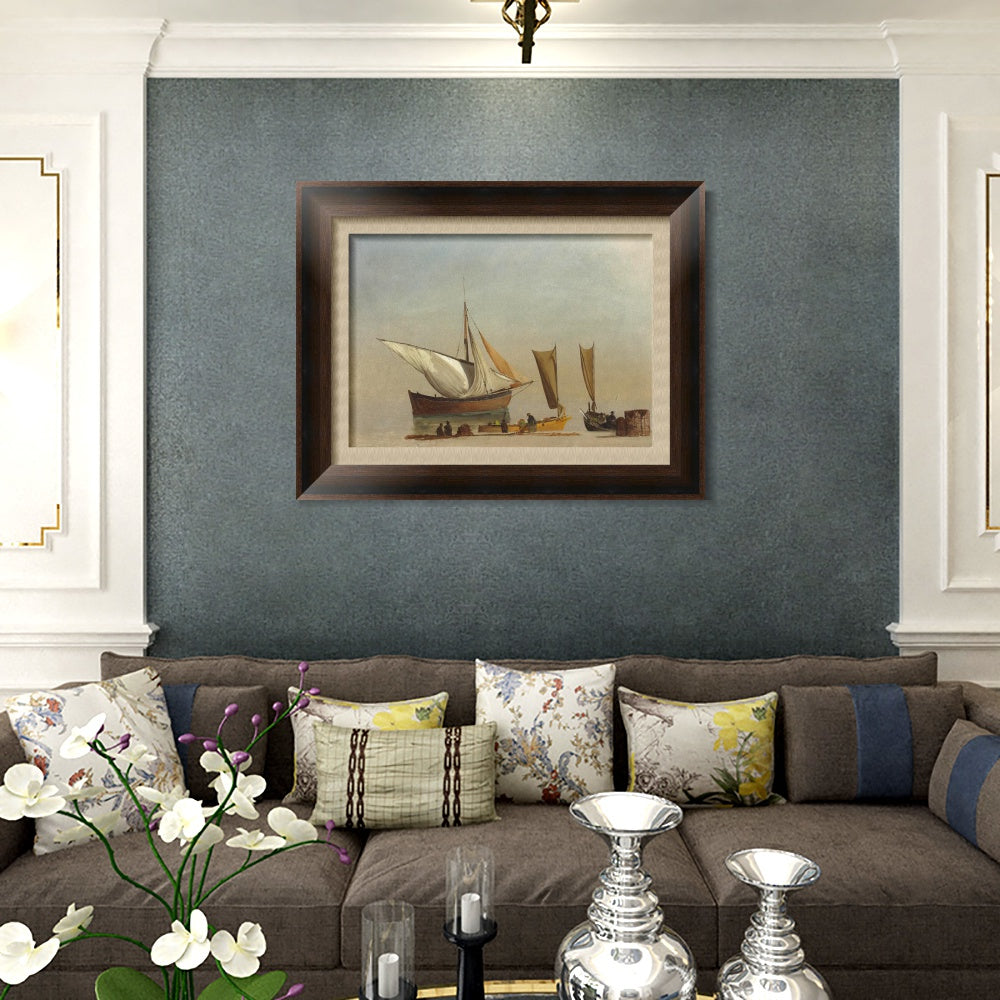INVIN ART Framed Canvas Art Giclee Print Fishing Boats by Albert Bierstadt Wall Art