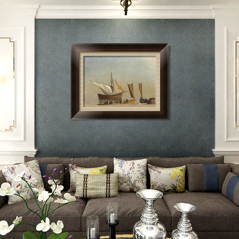 INVIN ART Framed Canvas Art Giclee Print Fishing Boats by Albert Bierstadt Wall Art Living Room Home Office Decorations