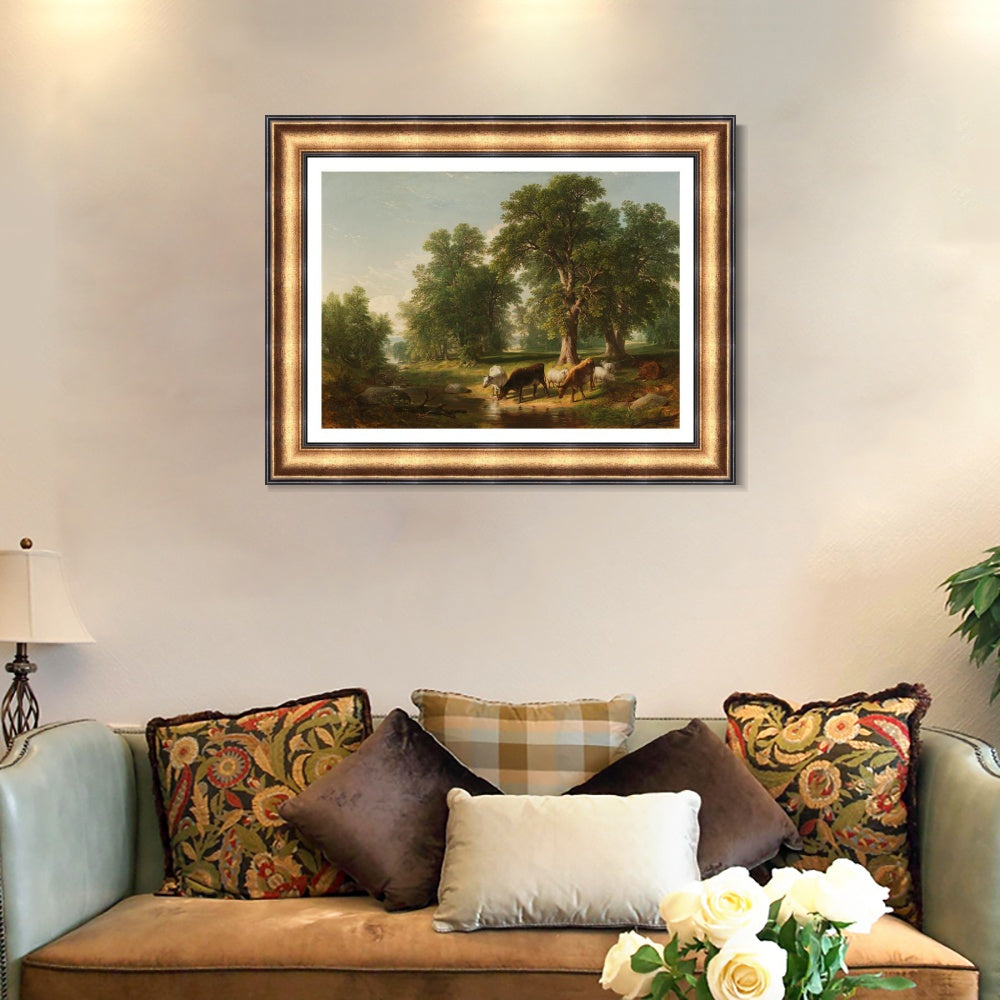 INVIN ART Framed Canvas Art Giclee Print cattles by the stream by Albert Bierstadt Wall Art