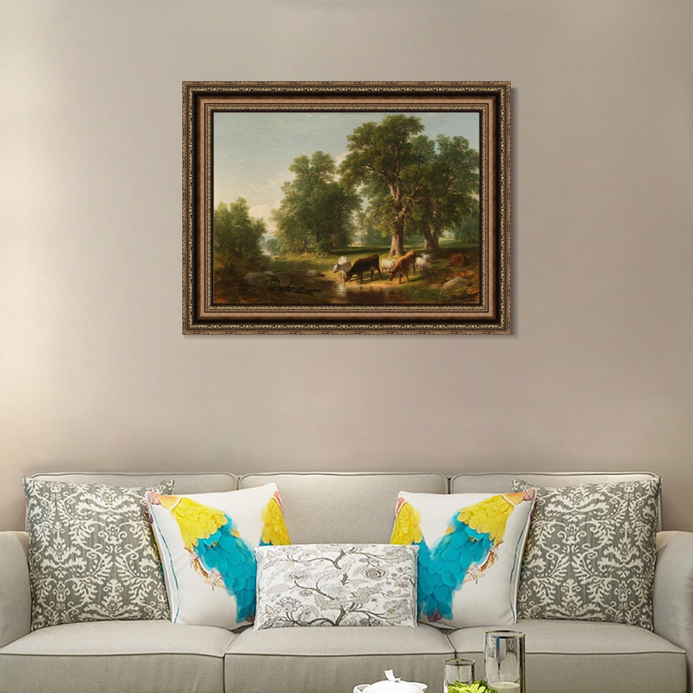INVIN ART Framed Canvas Art Giclee Print cattles by the stream by Albert Bierstadt Wall Art