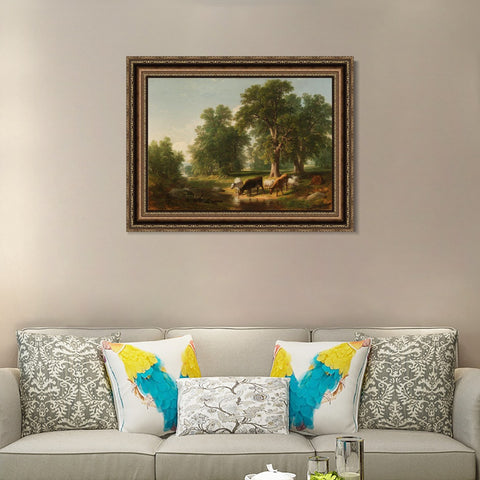 INVIN ART Framed Canvas Art Giclee Print cattles by the stream by Albert Bierstadt Wall Art Living Room Home Office Decorations