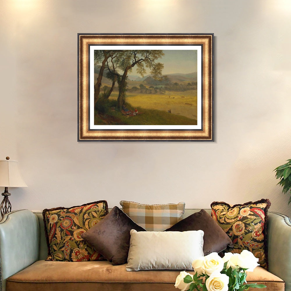 INVIN ART Framed Canvas Art Giclee Print People under the big trees by Albert Bierstadt Wall Art