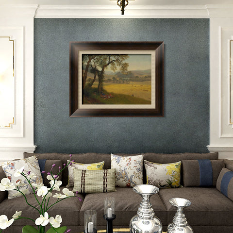 INVIN ART Framed Canvas Art Giclee Print People under the big trees by Albert Bierstadt Wall Art Living Room Home Office Decorations