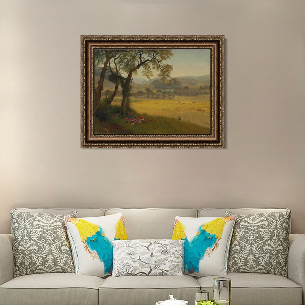 INVIN ART Framed Canvas Art Giclee Print People under the big trees by Albert Bierstadt Wall Art