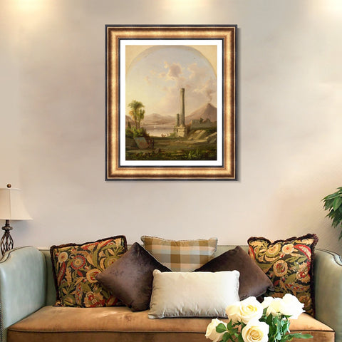 INVIN ART Framed Canvas Art Giclee Print boat lake and mountain by Albert Bierstadt Wall Art Living Room Home Office Decorations