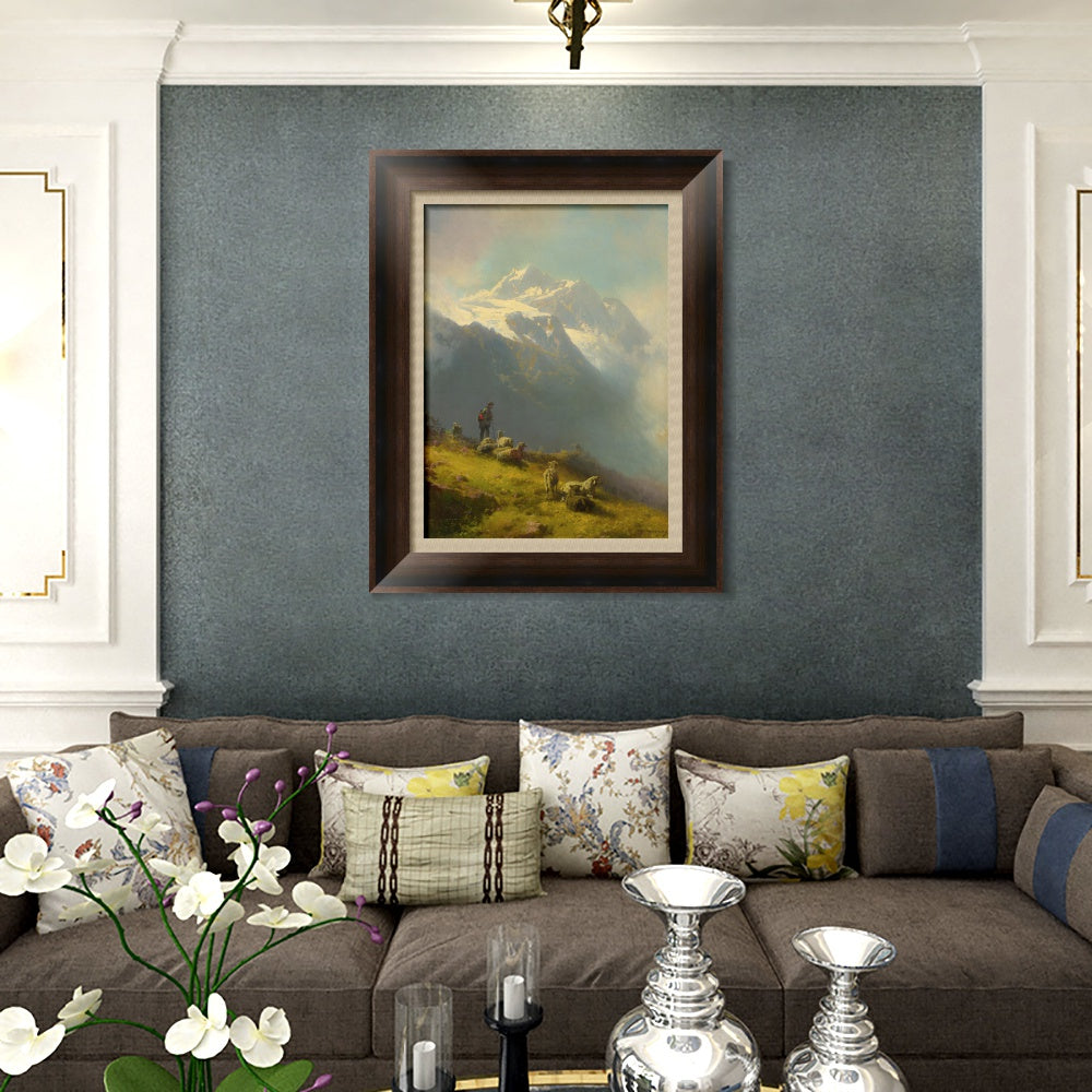 INVIN ART Framed Canvas Art Giclee Print Goatherd and goat under the mountain by Albert Bierstadt Wall Art
