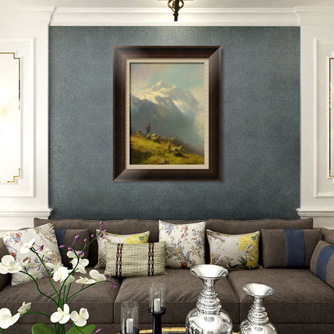 INVIN ART Framed Canvas Art Giclee Print Goatherd and goat under the mountain by Albert Bierstadt Wall Art Living Room Home Office Decorations