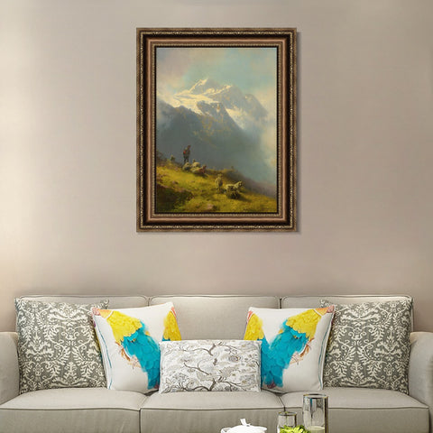 INVIN ART Framed Canvas Art Giclee Print Goatherd and goat under the mountain by Albert Bierstadt Wall Art Living Room Home Office Decorations