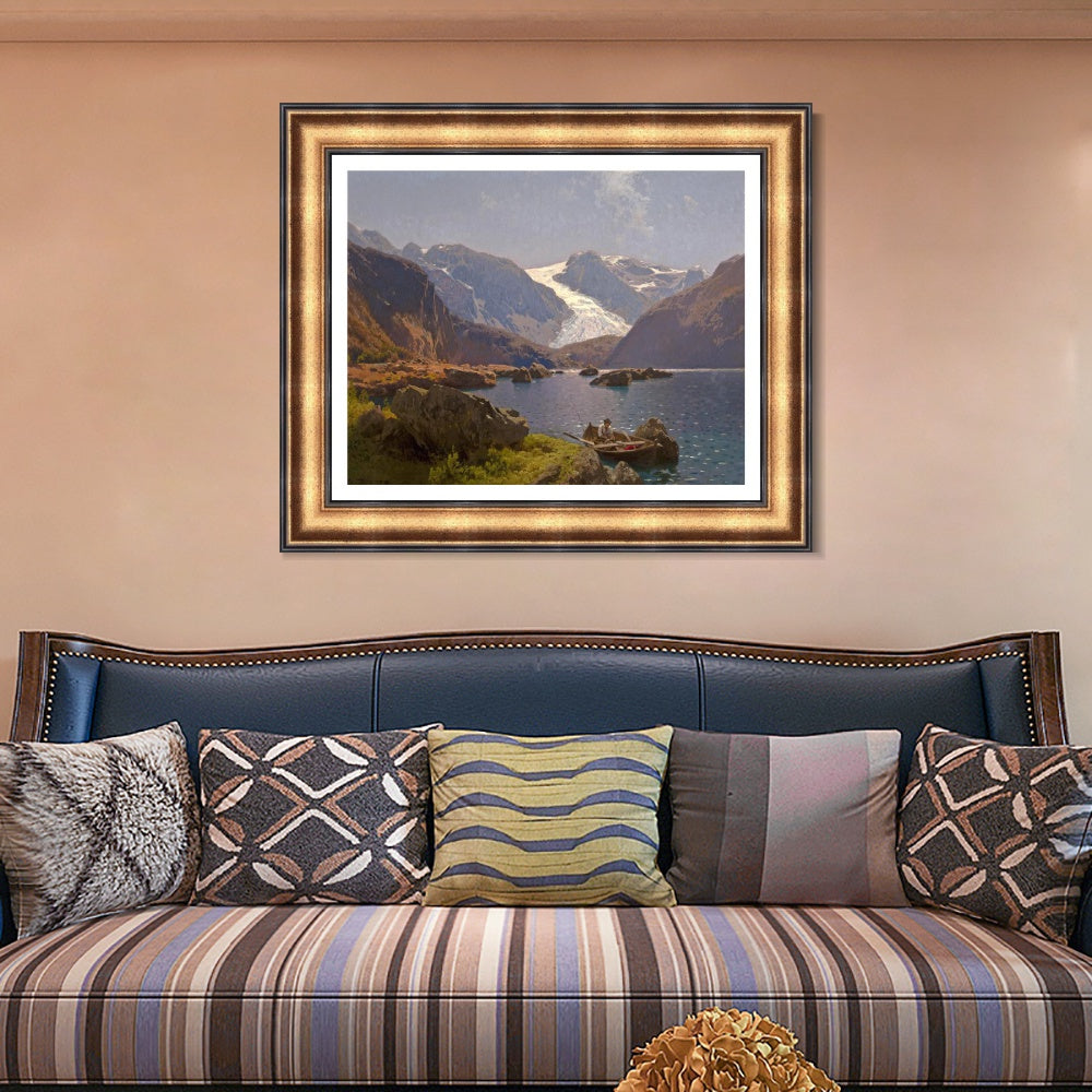 INVIN ART Framed Canvas Art Giclee Print A lonely boat by Albert Bierstadt Wall Art