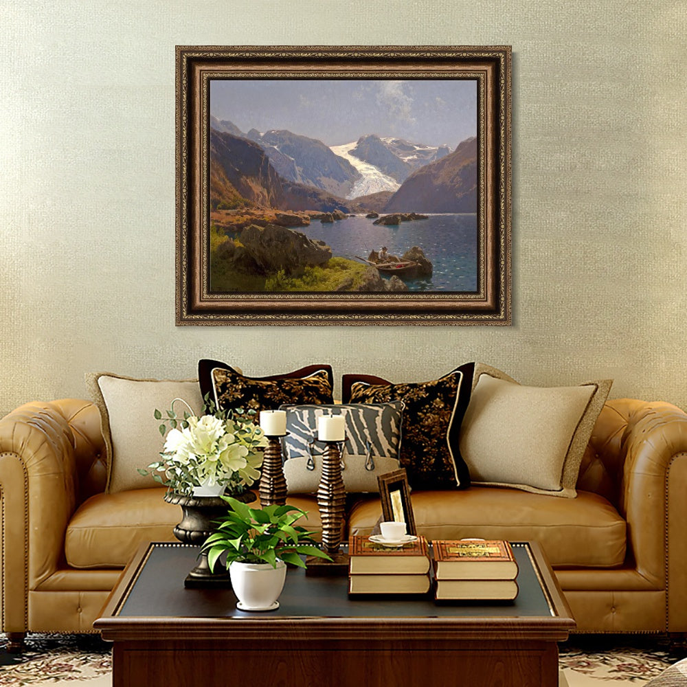 INVIN ART Framed Canvas Art Giclee Print A lonely boat by Albert Bierstadt Wall Art
