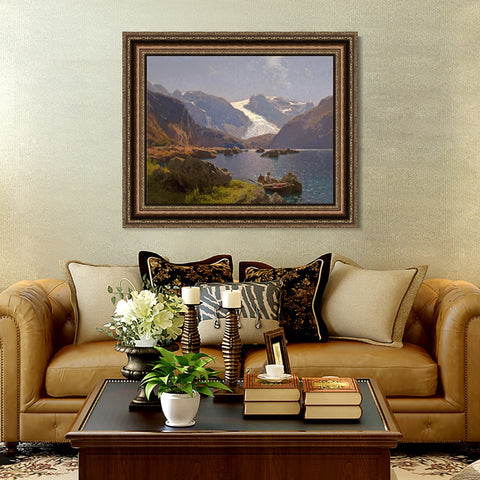 INVIN ART Framed Canvas Art Giclee Print A lonely boat by Albert Bierstadt Wall Art Living Room Home Office Decorations