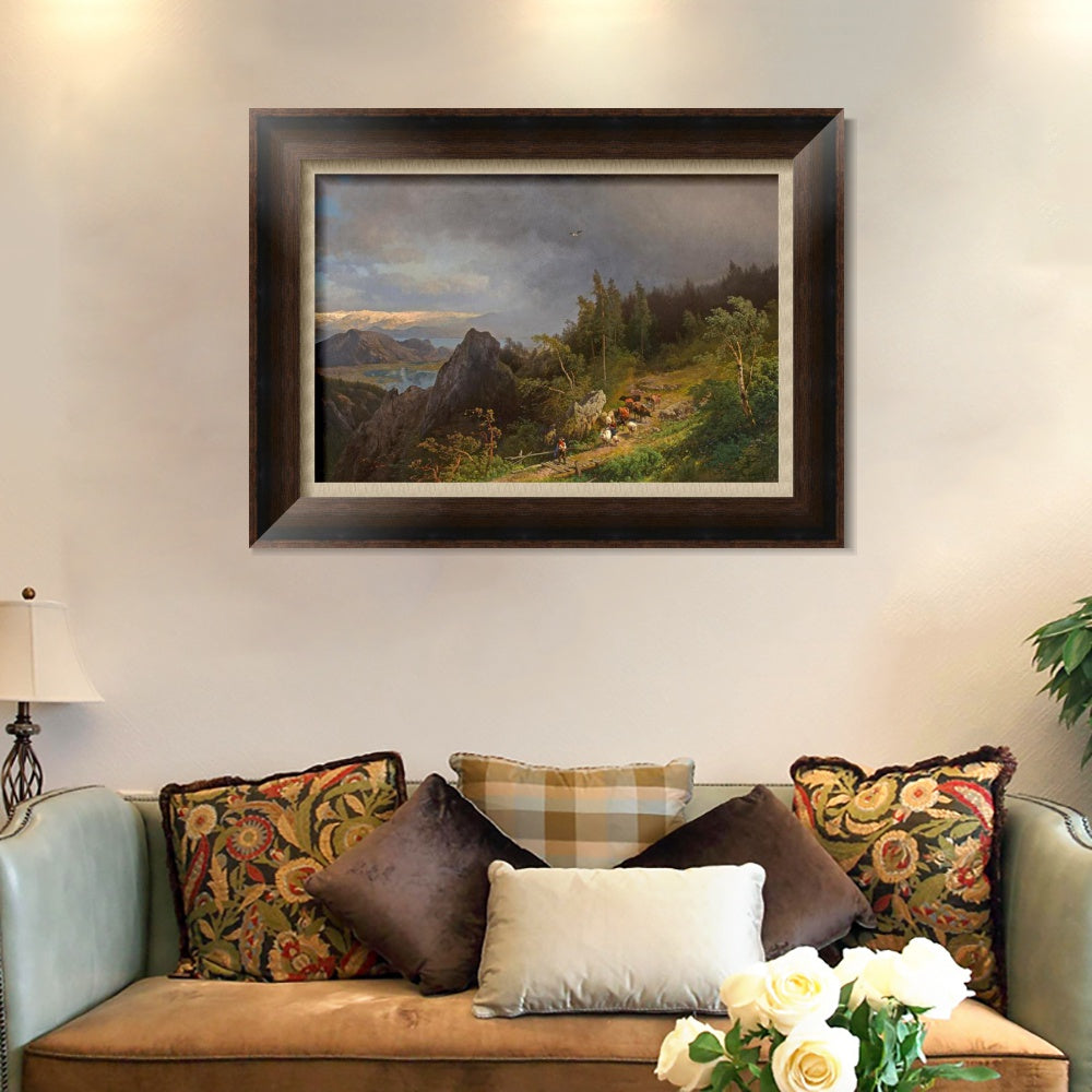 INVIN ART Framed Canvas Art Giclee Print Cattle and sheep on the hillside by Albert Bierstadt Wall Art