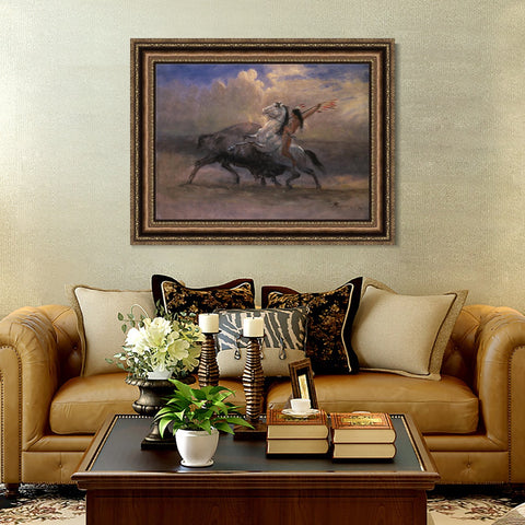 INVIN ART Framed Canvas Art Giclee Print The Last Of The Buffalo#2 by Albert Bierstadt Wall Art Living Room Home Office Decorations