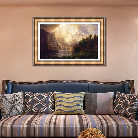 INVIN ART Framed Canvas Art Giclee Print Lake, Mountain, Waterfall, Animals by Albert Bierstadt Wall Art Living Room Home Office Decorations