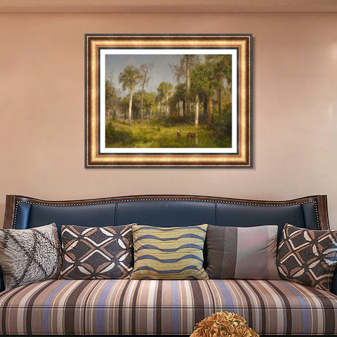 INVIN ART Framed Canvas Art Giclee Print Deer in the woods by Albert Bierstadt Wall Art Living Room Home Office Decorations