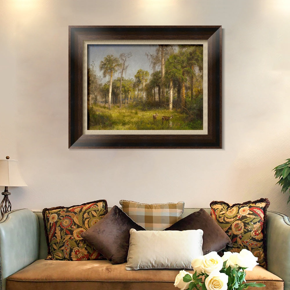INVIN ART Framed Canvas Art Giclee Print Deer in the woods by Albert Bierstadt Wall Art
