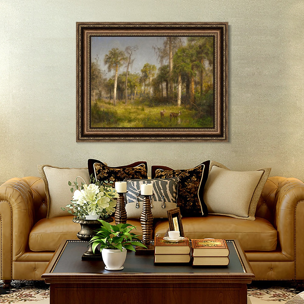 INVIN ART Framed Canvas Art Giclee Print Deer in the woods by Albert Bierstadt Wall Art