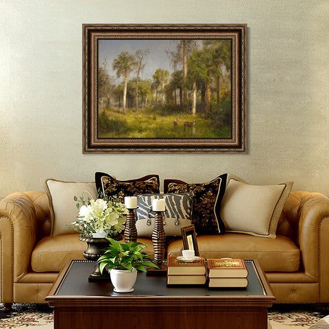INVIN ART Framed Canvas Art Giclee Print Deer in the woods by Albert Bierstadt Wall Art Living Room Home Office Decorations