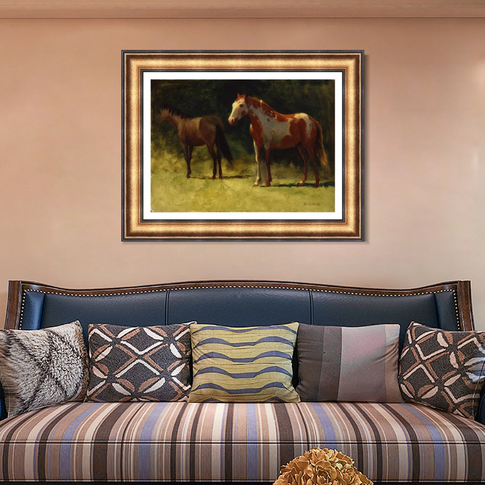 INVIN ART Framed Canvas Art Giclee Print Horses#2 by Albert Bierstadt Wall Art