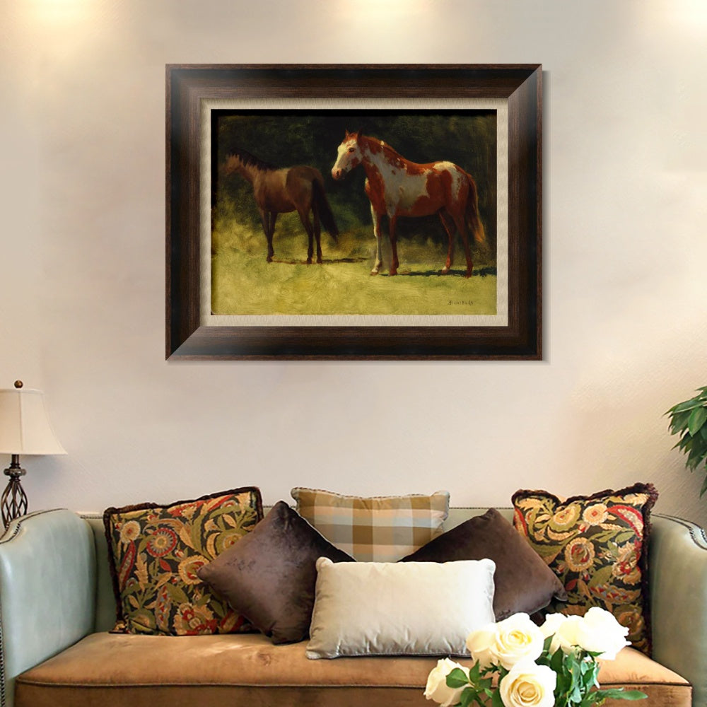 INVIN ART Framed Canvas Art Giclee Print Horses#2 by Albert Bierstadt Wall Art