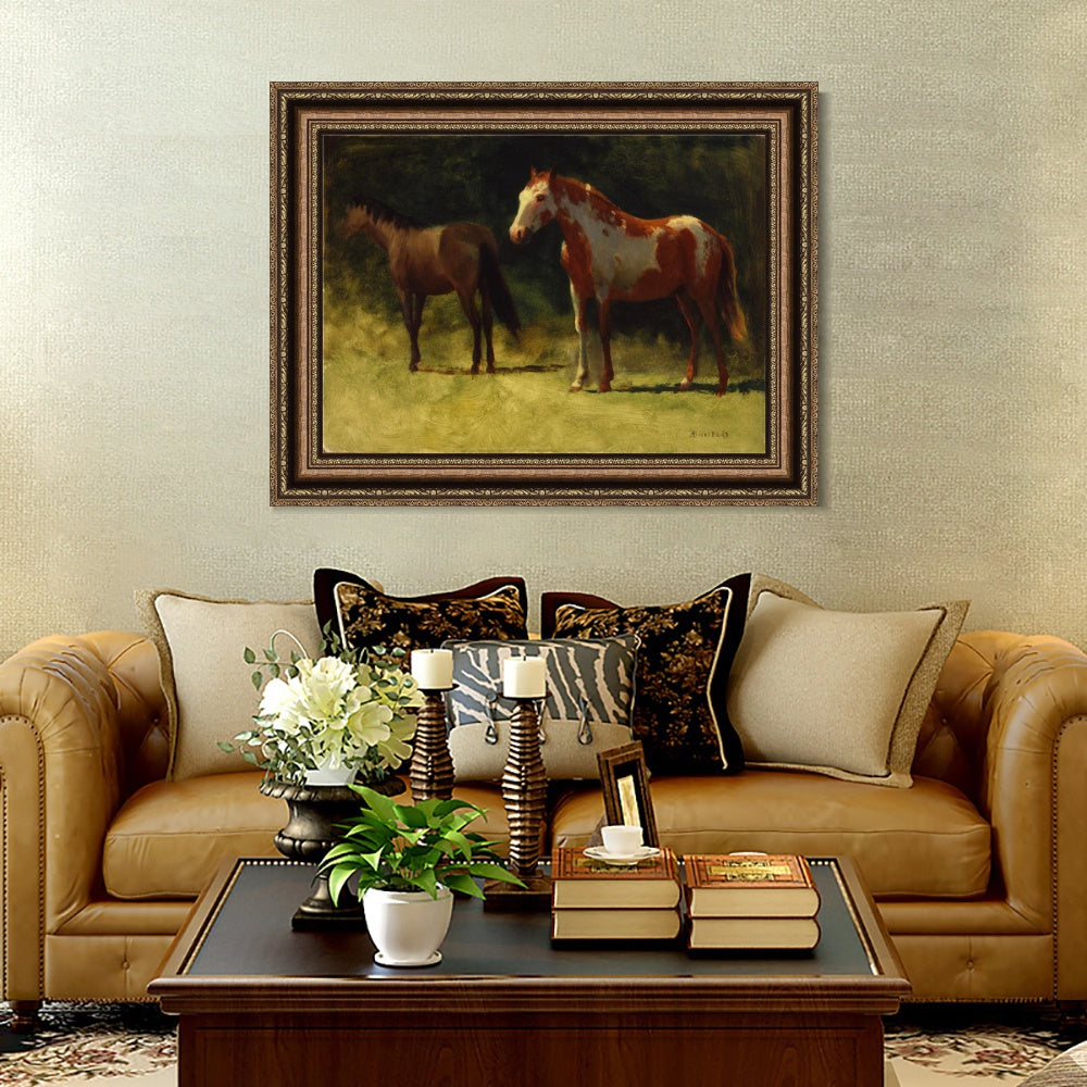 INVIN ART Framed Canvas Art Giclee Print Horses#2 by Albert Bierstadt Wall Art