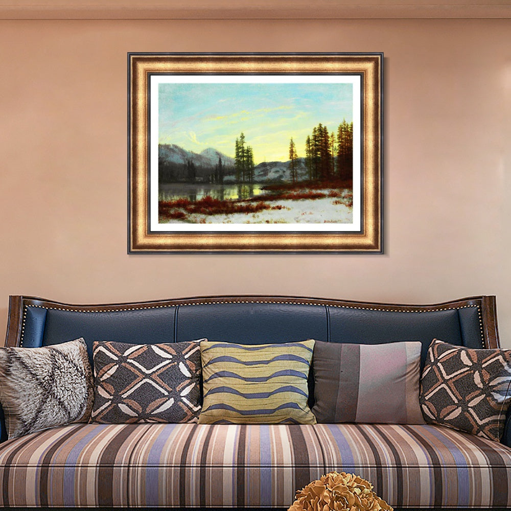 INVIN ART Framed Canvas Art Giclee Print The peaceful lake after snow#2 by Albert Bierstadt Wall Art