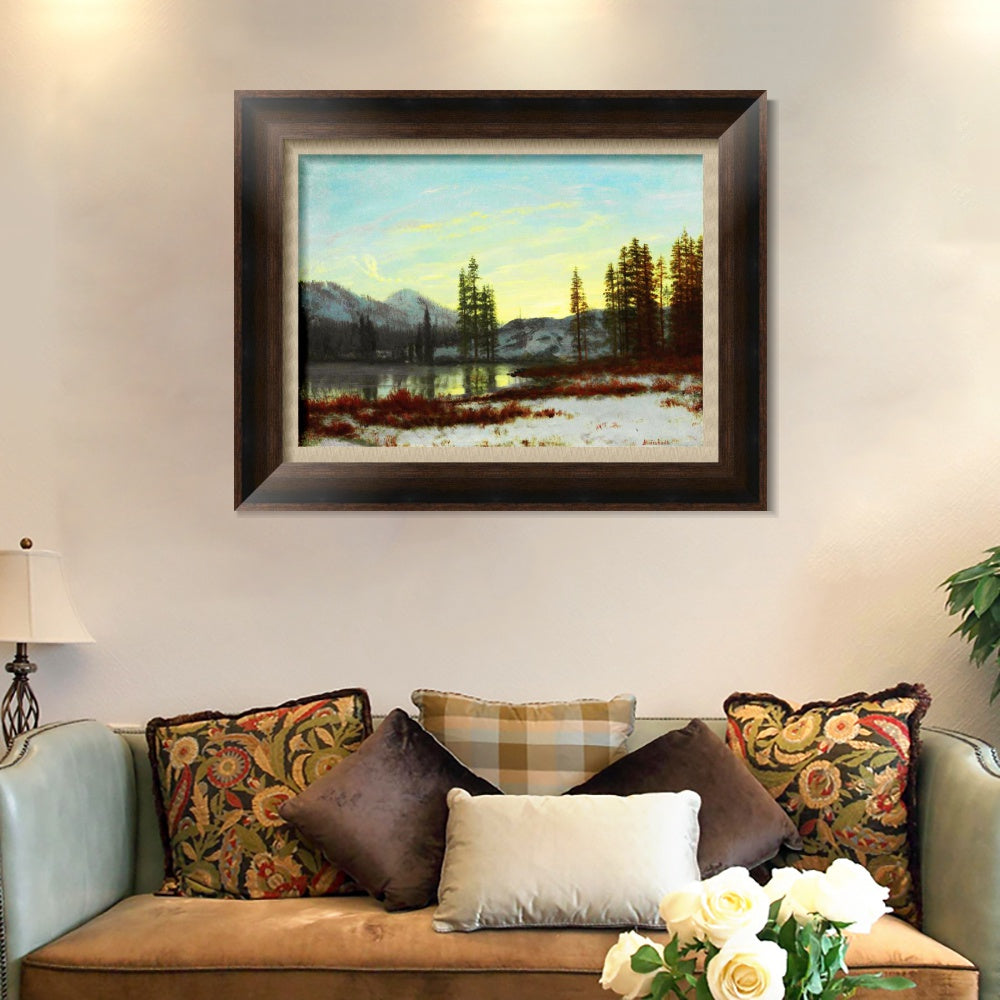 INVIN ART Framed Canvas Art Giclee Print The peaceful lake after snow#2 by Albert Bierstadt Wall Art