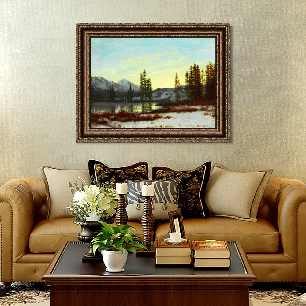 INVIN ART Framed Canvas Art Giclee Print The peaceful lake after snow#2 by Albert Bierstadt Wall Art