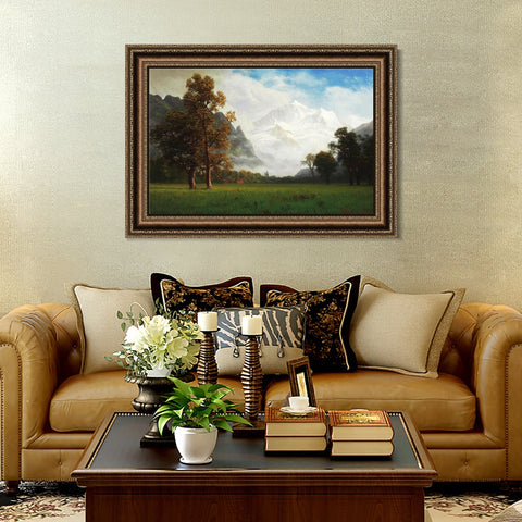 INVIN ART Framed Canvas Art Giclee Print Snow Mountain#124 by Albert Bierstadt Wall Art Living Room Home Office Decorations