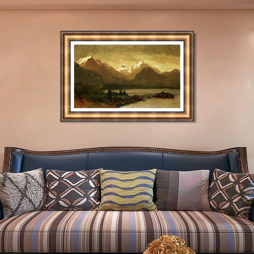 INVIN ART Framed Canvas Art Giclee Print Mountains and Lake#129 by Albert Bierstadt Wall Art
