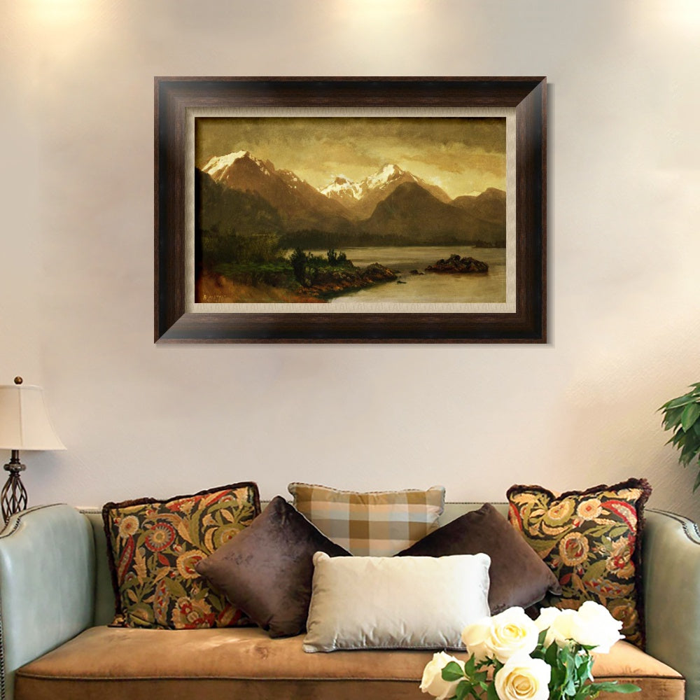 INVIN ART Framed Canvas Art Giclee Print Mountains and Lake#129 by Albert Bierstadt Wall Art
