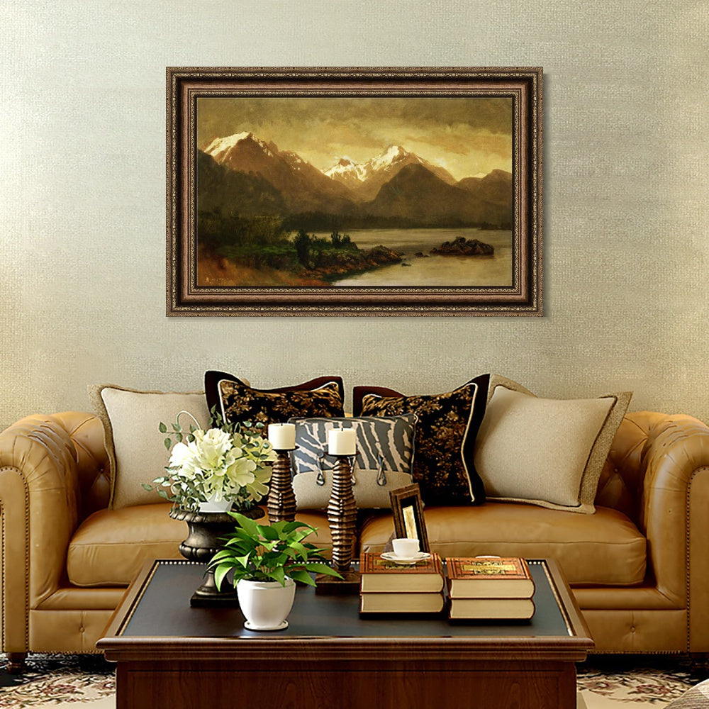 INVIN ART Framed Canvas Art Giclee Print Mountains and Lake#129 by Albert Bierstadt Wall Art