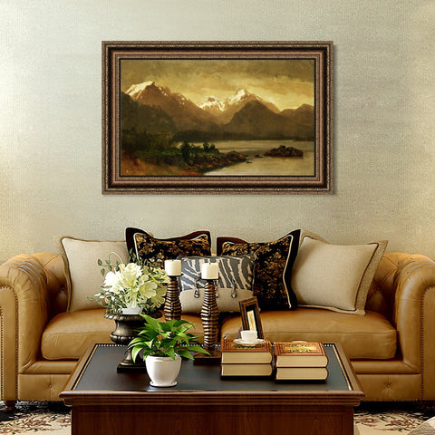 INVIN ART Framed Canvas Art Giclee Print Mountains and Lake#129 by Albert Bierstadt Wall Art Living Room Home Office Decorations