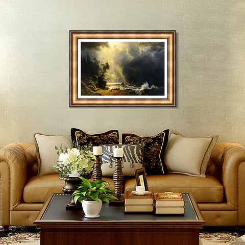 INVIN ART Framed Canvas Art Giclee Print Puget Sound on The Pacific Coast by Albert Bierstadt Wall Art Living Room Home Office Decorations