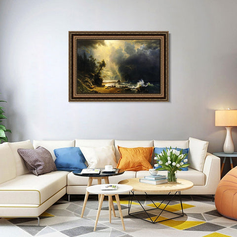 INVIN ART Framed Canvas Art Giclee Print Puget Sound on The Pacific Coast by Albert Bierstadt Wall Art Living Room Home Office Decorations