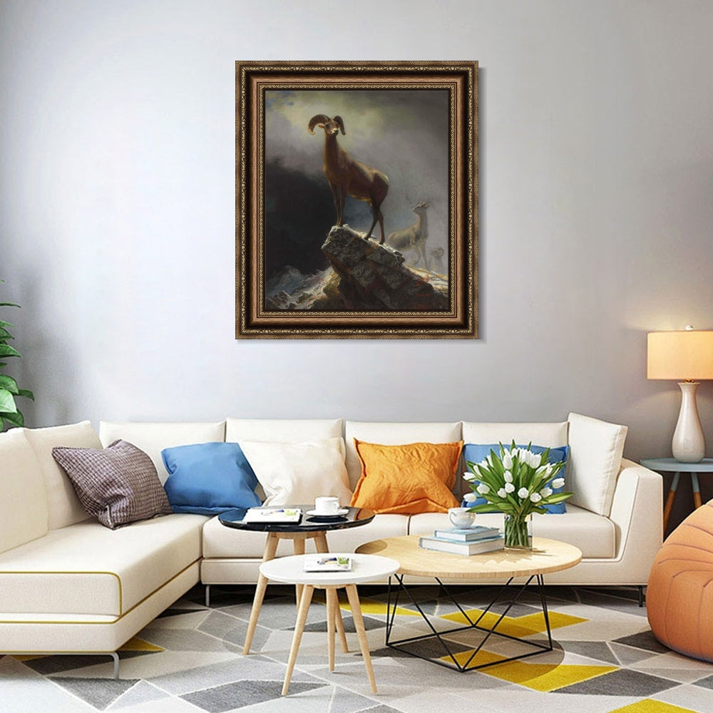 INVIN ART Framed Canvas Art Giclee Print Rocky Mountain Sheep circa 1882-1883 by Albert Bierstadt Wall Art