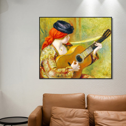 INVIN ART Framed Canvas Young Spanish Woman with a Guitar by Pierre Auguste Renoir Wall Art Living Room Home Office Decorations