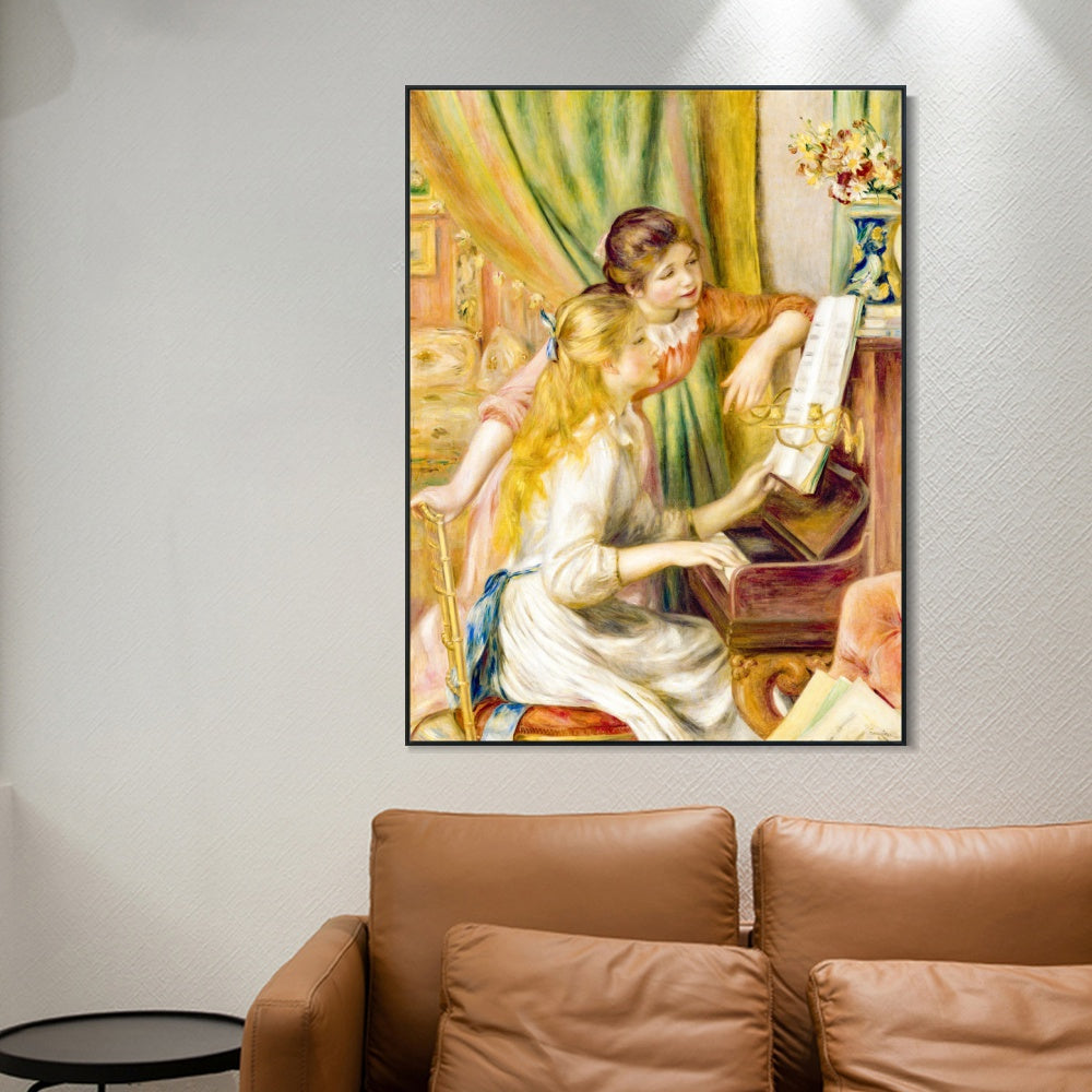 INVIN ART Framed Canvas Young Girls at the Piano by Pierre Auguste Renoir Wall Art Living Room Home Office Decorations