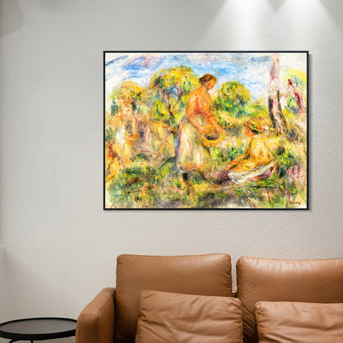 INVIN ART Framed Canvas FEMMES DANS UN PAYSAGE by Pierre Auguste Renoir Wall Art Living Room Home Office Decorations