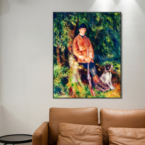 INVIN ART Framed Canvas Portrait of Alfred Bérard with His Dog by Pierre Auguste Renoir Wall Art Living Room Home Office Decorations