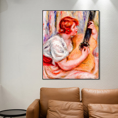 INVIN ART Framed Canvas Woman with a Guitar by Pierre Auguste Renoir Wall Art Living Room Home Office Decorations