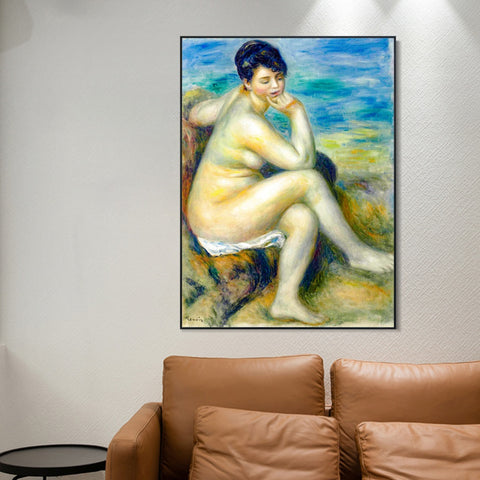 INVIN ART Framed Canvas BAIGNEUSE ACCOUDÉE by Pierre Auguste Renoir Wall Art Living Room Home Office Decorations