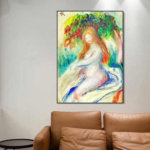 INVIN ART Framed Canvas BAIGNEUSE4 by Pierre Auguste Renoir Wall Art Living Room Home Office Decorations