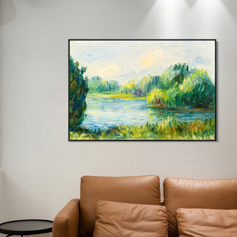 INVIN ART Framed Canvas BORD DE RIVIERE by Pierre Auguste Renoir Wall Art Living Room Home Office Decorations