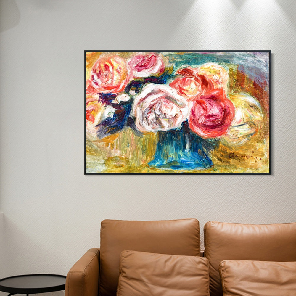INVIN ART Framed Canvas BOUQUET DE ROSES DANS UN VASE by Pierre Auguste Renoir Wall Art Living Room Home Office Decorations